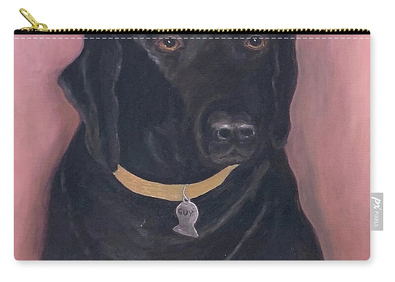 Dog Zip Pouch featuring the painting Black Lab by Karen Zuk Rosenblatt