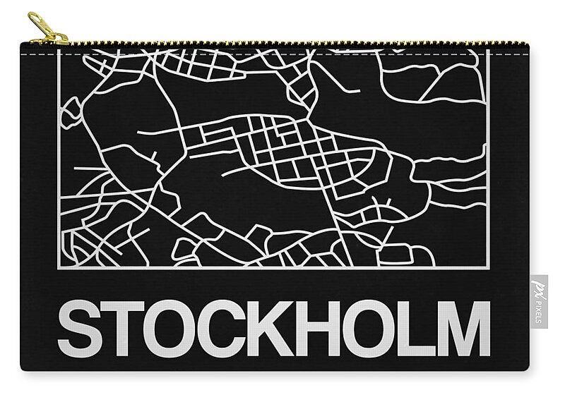 Stockholm Carry-all Pouch featuring the digital art Black Map of Stockholm by Naxart Studio