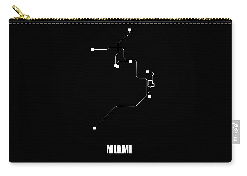 Miami Zip Pouch featuring the digital art Black Miami Subway Map by Naxart Studio