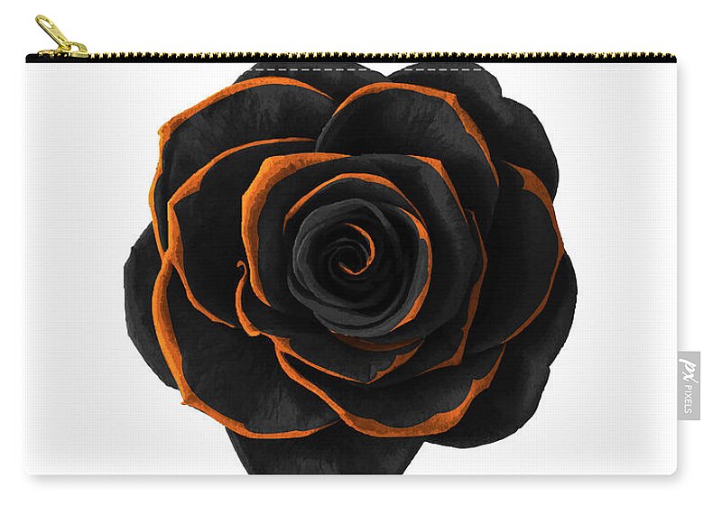 Black Rose Zip Pouch featuring the mixed media Black Rose- Black and Gold Rose - Death - Minimal Black and Gold Decor - Dark 2 by Studio Grafiikka