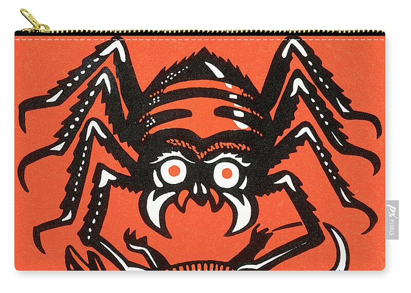 Agony Zip Pouch featuring the drawing Black Spider on Orange Background by CSA Images