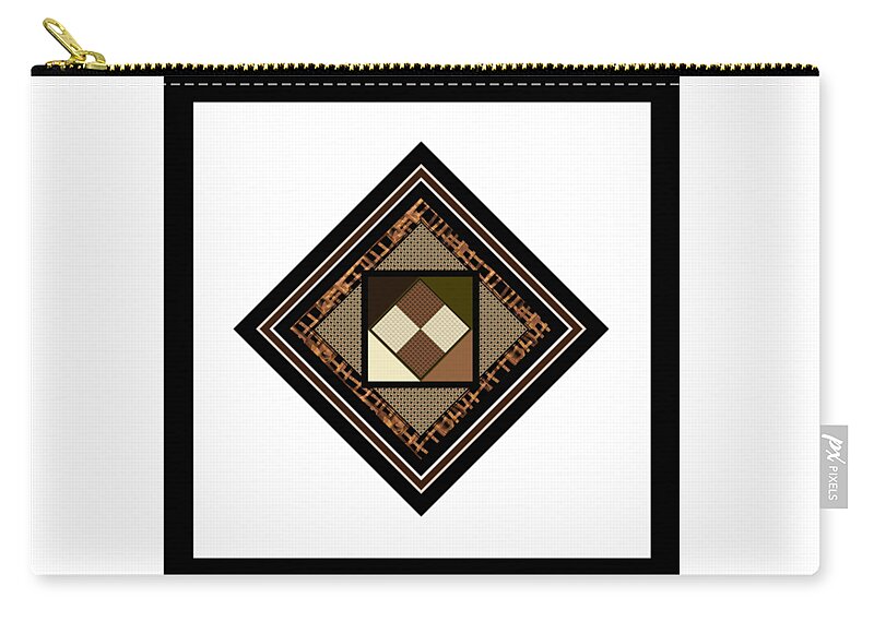 Multiple Carry-all Pouch featuring the digital art Black Tan Multiple Framed Fabric Motif for Pillows. by Delynn Addams