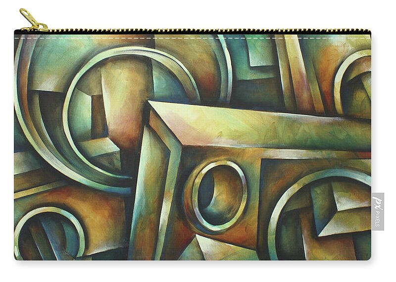 Geometric Zip Pouch featuring the painting  Blockade by Michael Lang