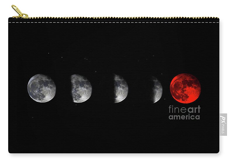 Bloodred Wolf Moon Zip Pouch featuring the photograph Blood Red Wolf Supermoon Eclipse Series 873n by Ricardos Creations