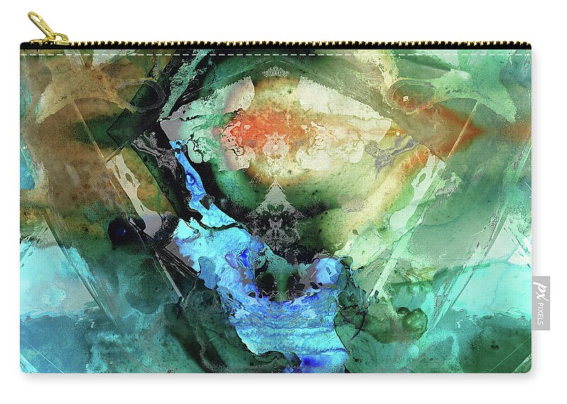 Blue Zip Pouch featuring the painting Blue And Green Abstract Art - Hidden Passage - Sharon Cummings by Sharon Cummings