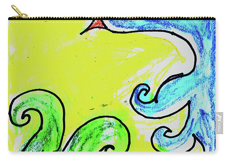 Bird Zip Pouch featuring the painting Blue Bird With Grass by Genevieve Esson