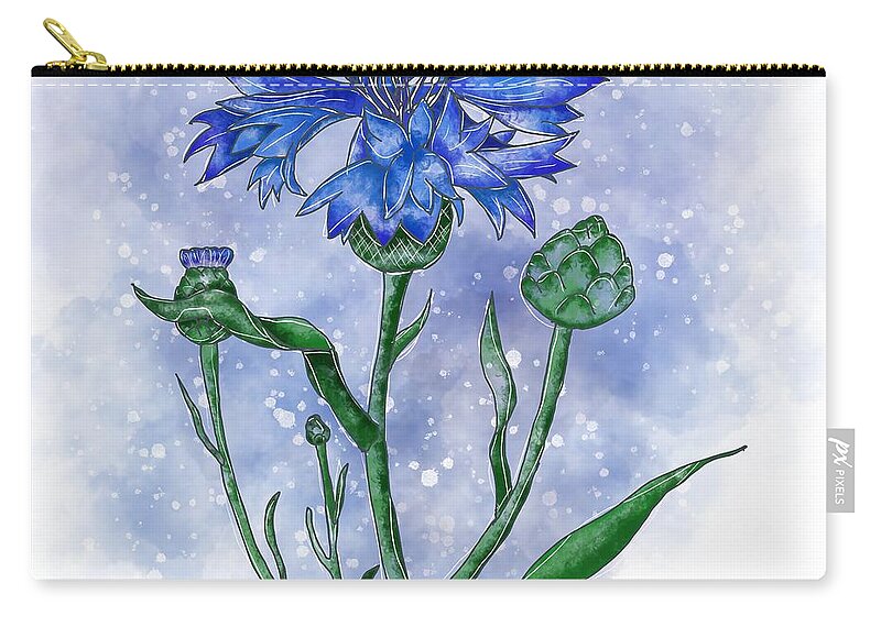 Cornflower Zip Pouch featuring the painting Blue Cornflower by Patricia Piotrak