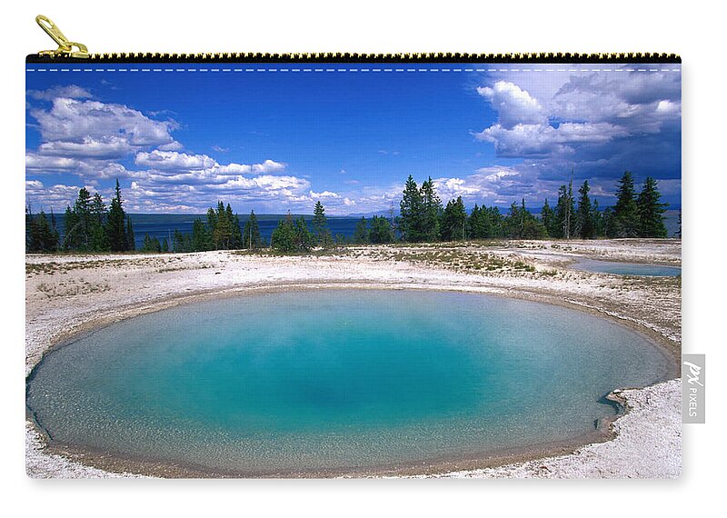 West Thumb Geyser Basin Zip Pouch featuring the photograph Blue Funnel Spring At West Thumb Geyser by John Elk Iii