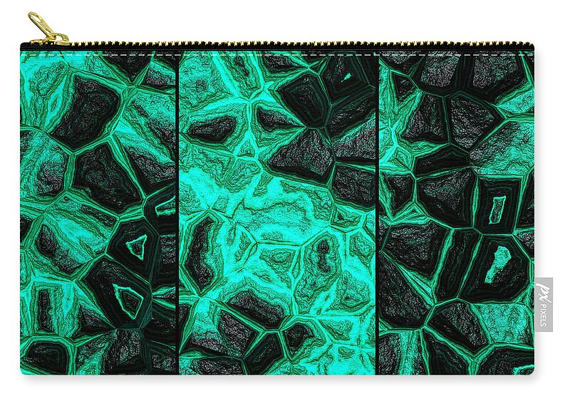 Rock Wall Zip Pouch featuring the digital art Blue Green Dynamic Wall Abstract Triptych by Don Northup