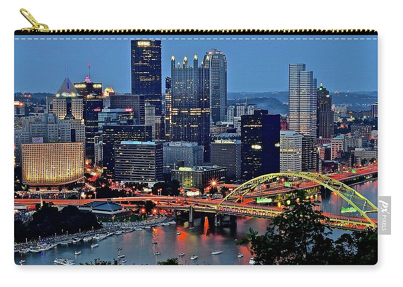 Pittsburgh Zip Pouch featuring the photograph Blue Hour in Pittsburgh by Frozen in Time Fine Art Photography