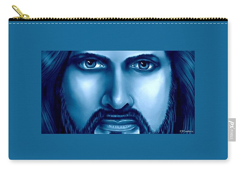 Jesus Christ Zip Pouch featuring the photograph Blue Jesus by Carmen Cordova