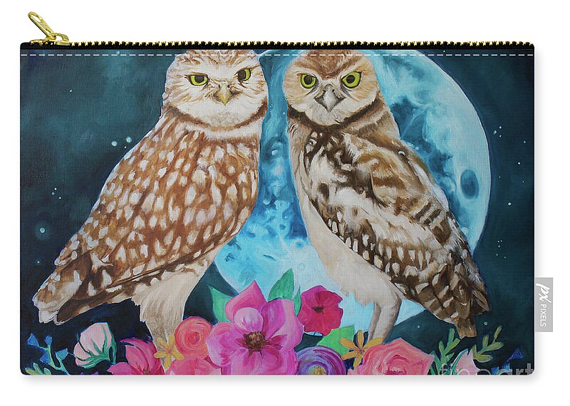 Owls Zip Pouch featuring the painting Blue Moon Blooming by Ashley Lane