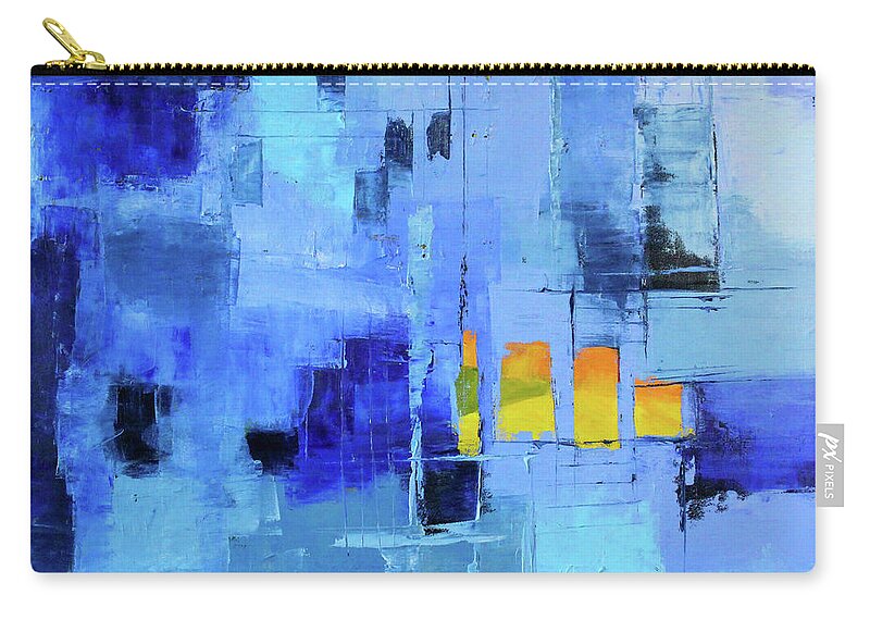 Large Blue Abstract Zip Pouch featuring the painting Blue Note Two by Nancy Merkle