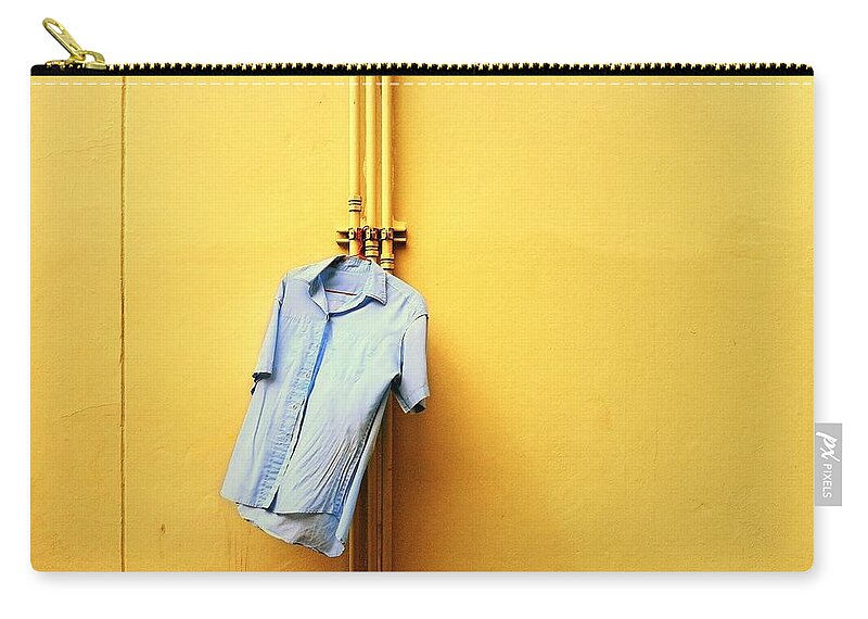 Hanging Zip Pouch featuring the photograph Blue On Wall by Tontygammy + Images
