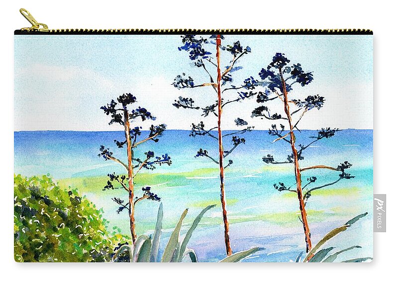 Ocean Carry-all Pouch featuring the painting Blue Sea and Agave by Carlin Blahnik CarlinArtWatercolor