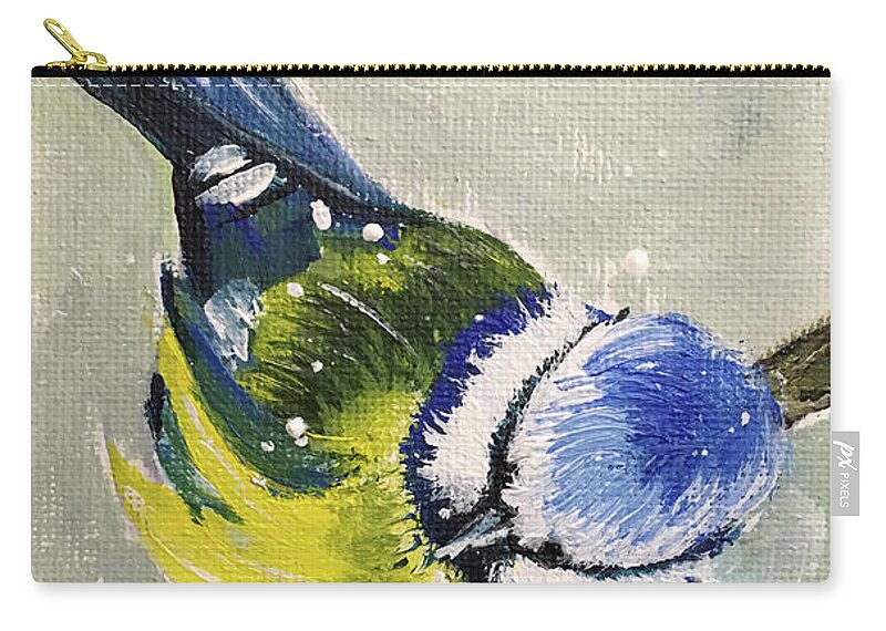 Bird Carry-all Pouch featuring the painting Blue Tit in Snow by Roxy Rich
