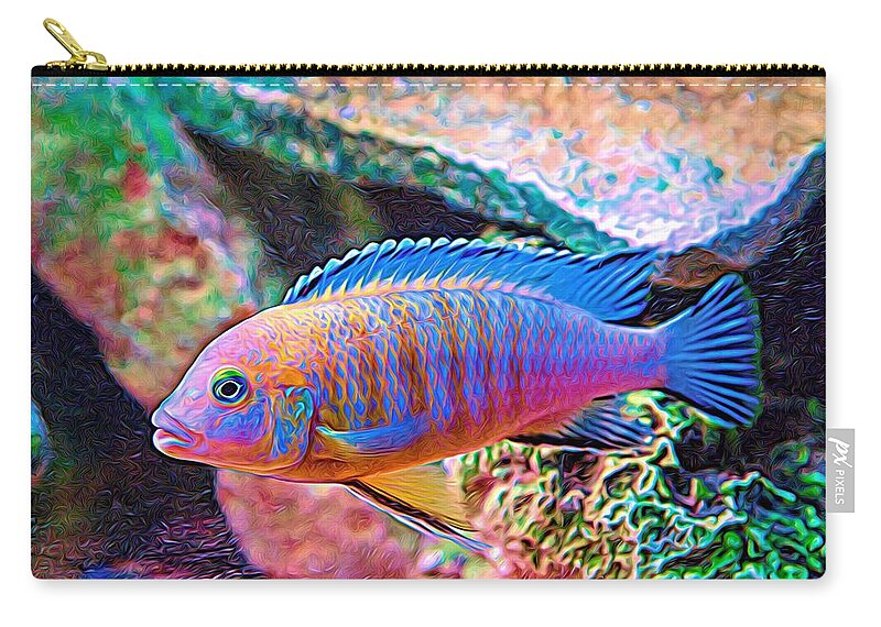 African Cichlid Zip Pouch featuring the digital art Blue Zebra Limestone Expressionism by Don Northup