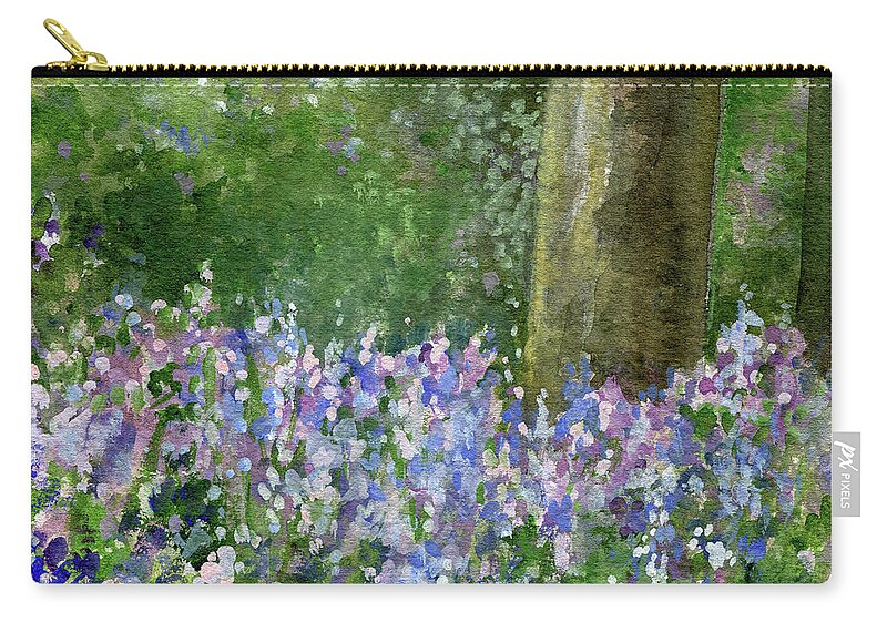 Landscape Zip Pouch featuring the painting Bluebells Under the Trees by Laurie Rohner
