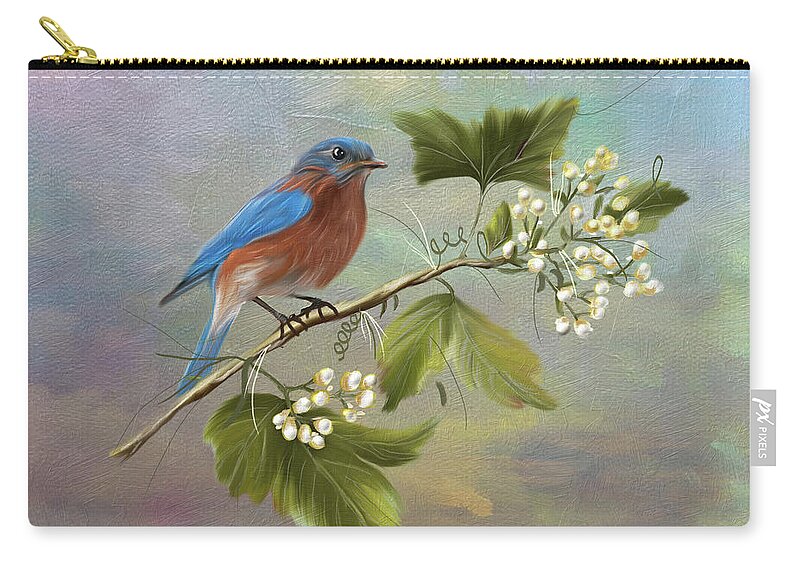 Bluebird Zip Pouch featuring the digital art Bluebird and Pearls by Mary Timman