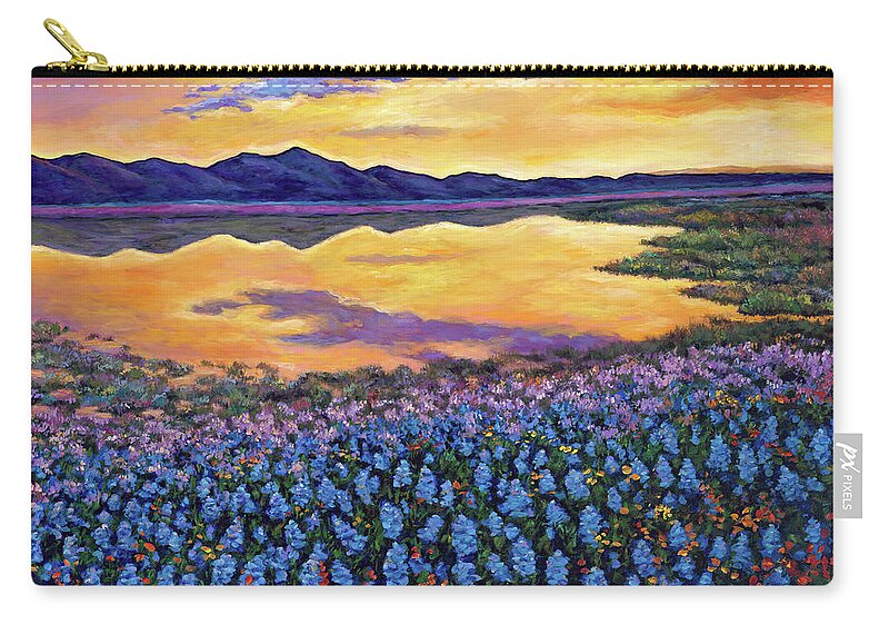 Southwestern Landscape Zip Pouch featuring the painting Bluebonnet Rhapsody by Johnathan Harris