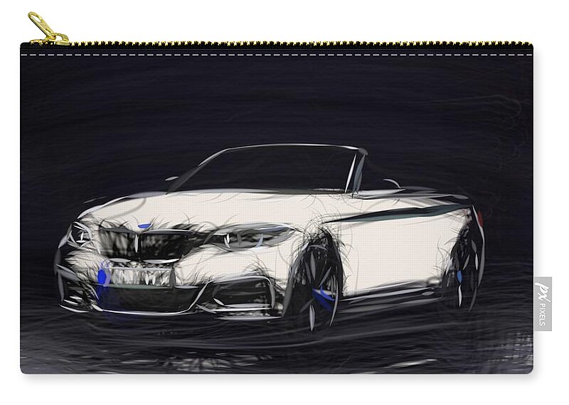 Bmw Zip Pouch featuring the digital art BMW 2 Series Convertible Drawing by CarsToon Concept