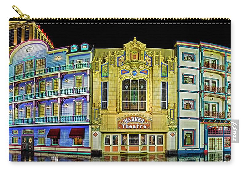 Photography Zip Pouch featuring the photograph Boardwalk Lit Up At Night During Rain by Panoramic Images