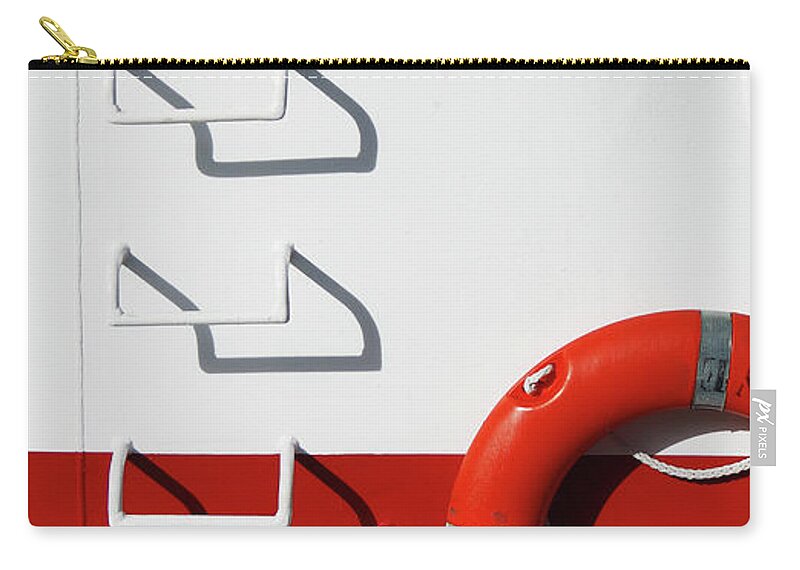 Steps Zip Pouch featuring the photograph Boat Detail With Lifebuoy And Steps by Stuart Paton