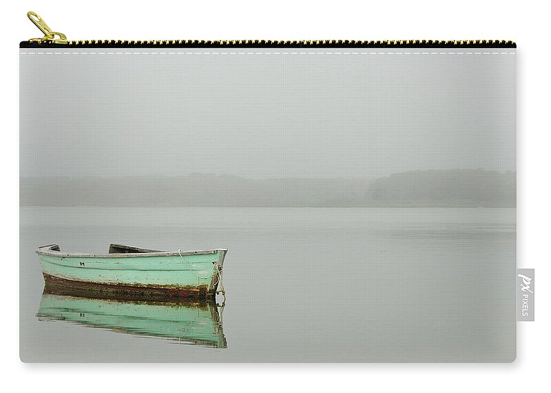 Tranquility Zip Pouch featuring the photograph Boat In Fog by John Piekos