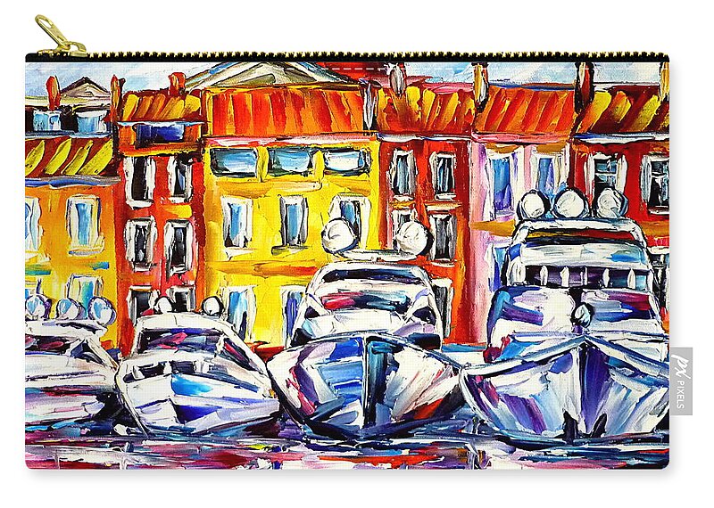 I Love St Tropez Zip Pouch featuring the painting Boats Of St. Tropez by Mirek Kuzniar