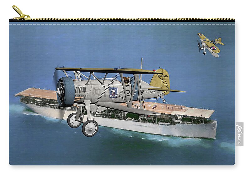 Boeing F4b-4 Zip Pouch featuring the digital art Boeing F4B-4 - Art by Tommy Anderson