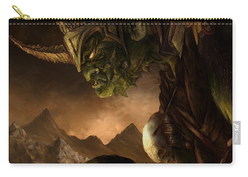 Goblin Zip Pouch featuring the mixed media Bolg The Goblin King by Curtiss Shaffer