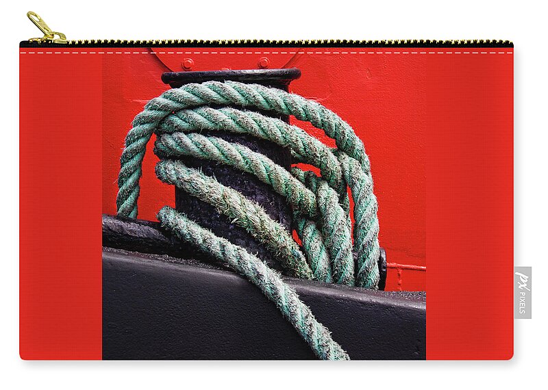 Red Carry-all Pouch featuring the photograph Bollard on a Bright Red Boat by Carol Leigh