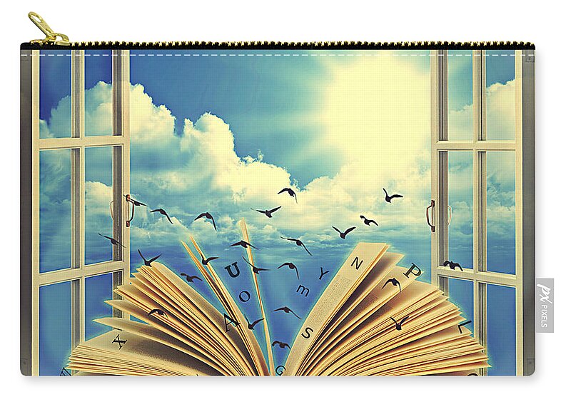Book Zip Pouch featuring the digital art Books as a Window to the World by Binka Kirova