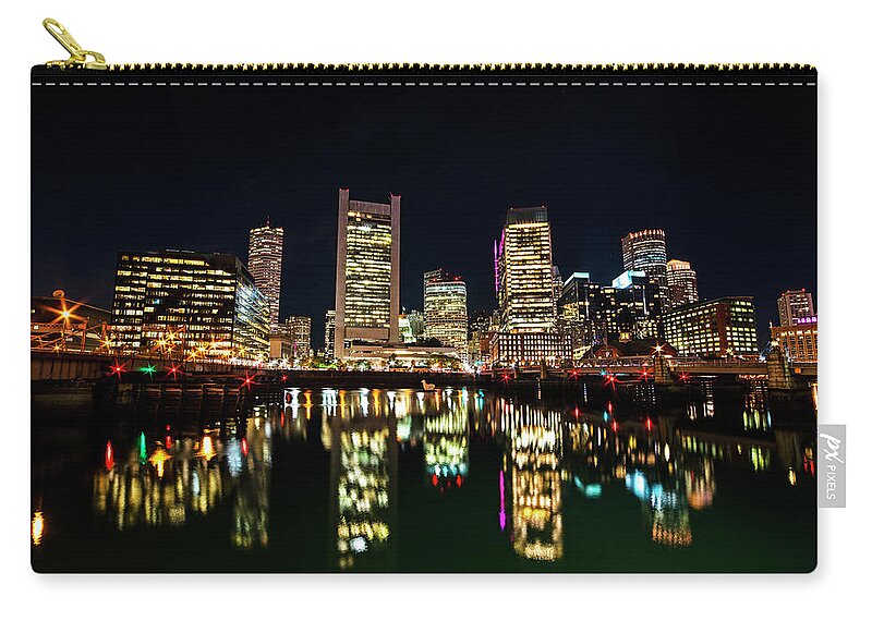 Boston Zip Pouch featuring the photograph Boston Skyline Reflection Seaport Boston MA by Toby McGuire