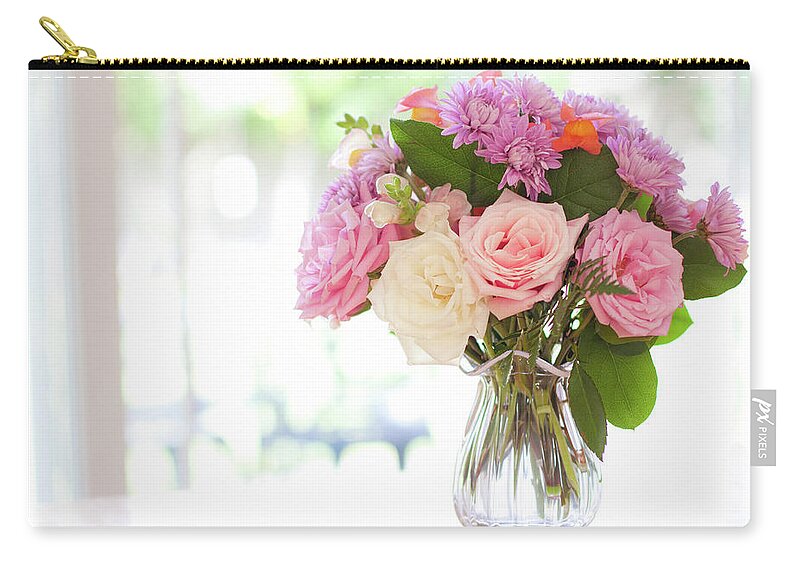 Snapdragon Zip Pouch featuring the photograph Bouquet Of Flowers On Table Near Window by Jessica Holden Photography