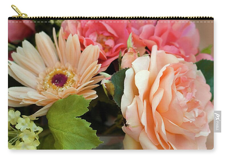 Artificial Zip Pouch featuring the photograph Bouquet Of Flowers, Spring Silk Roses by Funwithfood