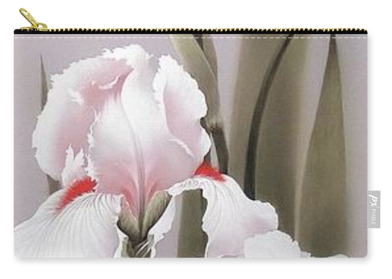 Russian Artists New Wave Zip Pouch featuring the painting Bouquet of White Irises by Alina Oseeva