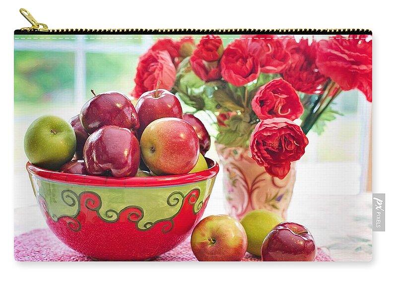 Photo Zip Pouch featuring the photograph Bowl of red apples by Top Wallpapers
