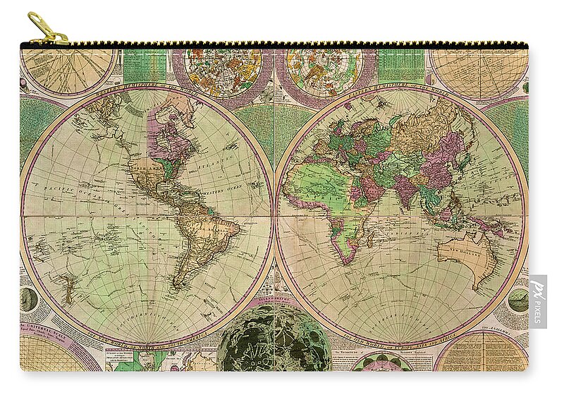 Classical Maps Zip Pouch featuring the painting BOWLES New and Accurate Map of the World by Dialing by Rolando Burbon