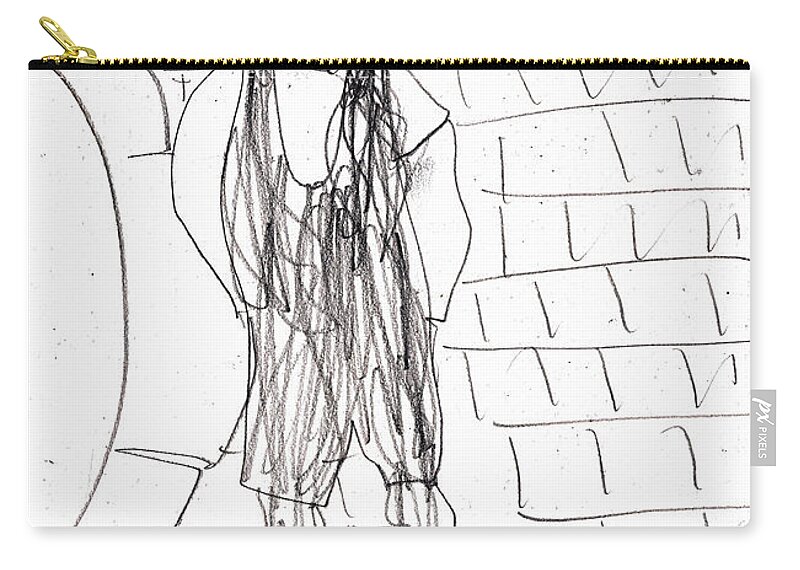 Boy Zip Pouch featuring the drawing Boy on the street pencil drawing by Edgeworth Johnstone