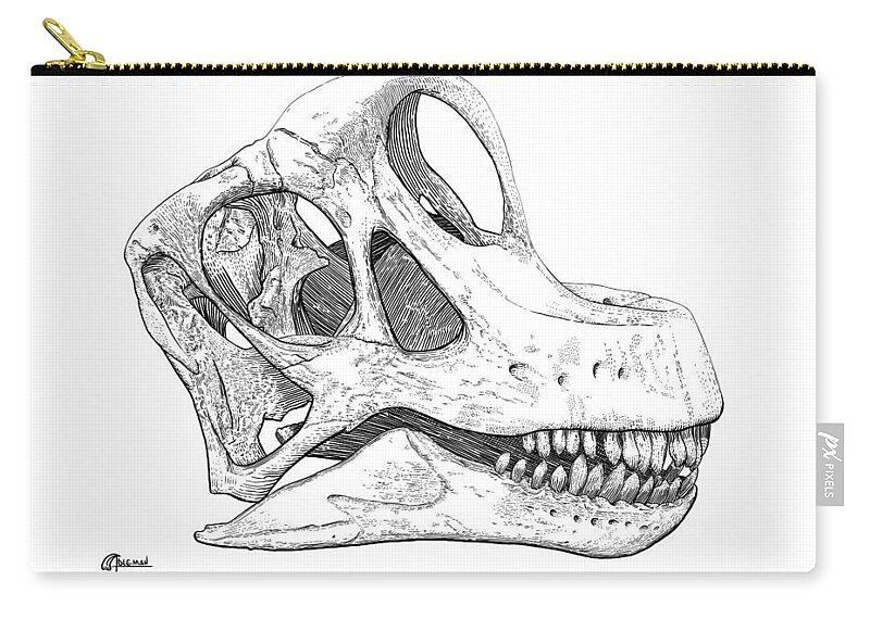 Brachiosaurus Zip Pouch featuring the digital art Brachiosaurus Black and White by Rick Adleman