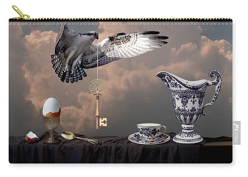 Falcon Zip Pouch featuring the digital art Breakfast with falcon by Alexa Szlavics