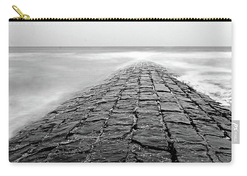 Black And White Zip Pouch featuring the photograph Breakwater by Inge Elewaut