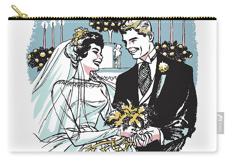 Admire Zip Pouch featuring the drawing Bride and Groom at Altar by CSA Images