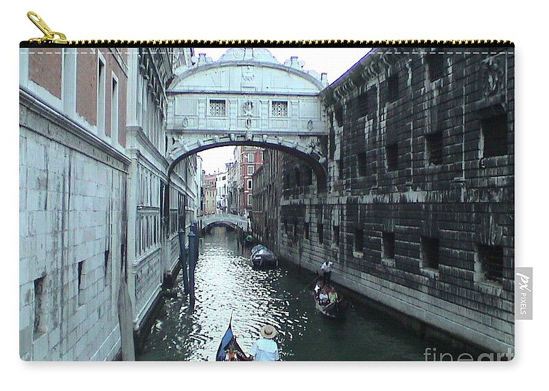 Venice Zip Pouch featuring the photograph Bridge of Sighs Venice Italy Canal Gondolas Unique Panoramic View by John Shiron