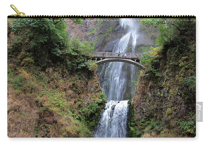 Waterfall Zip Pouch featuring the digital art Bridge over Multenoma Falls in Oregon by Julia L Wright