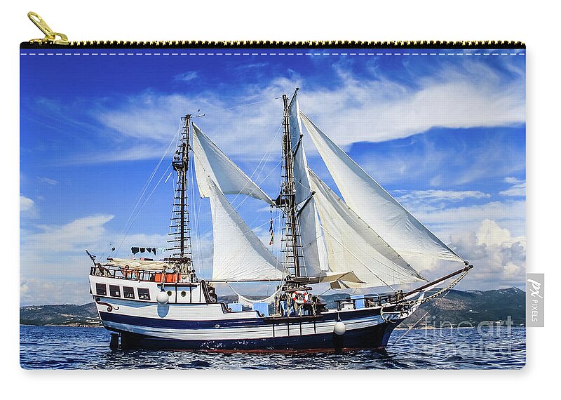 Brigantine Zip Pouch featuring the photograph Brigantine on the Ionian sea by Lyl Dil Creations
