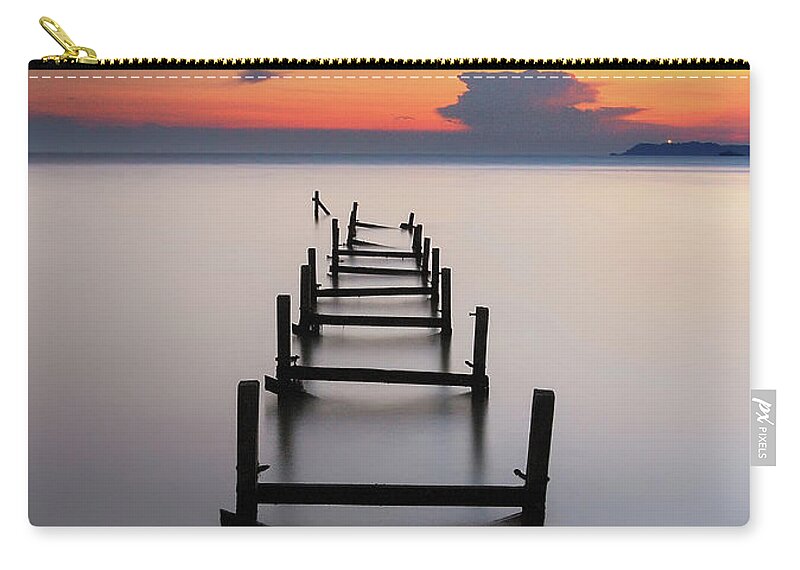 Tranquility Zip Pouch featuring the photograph Broken Jetty Sunset by Fakrul Jamil Photography