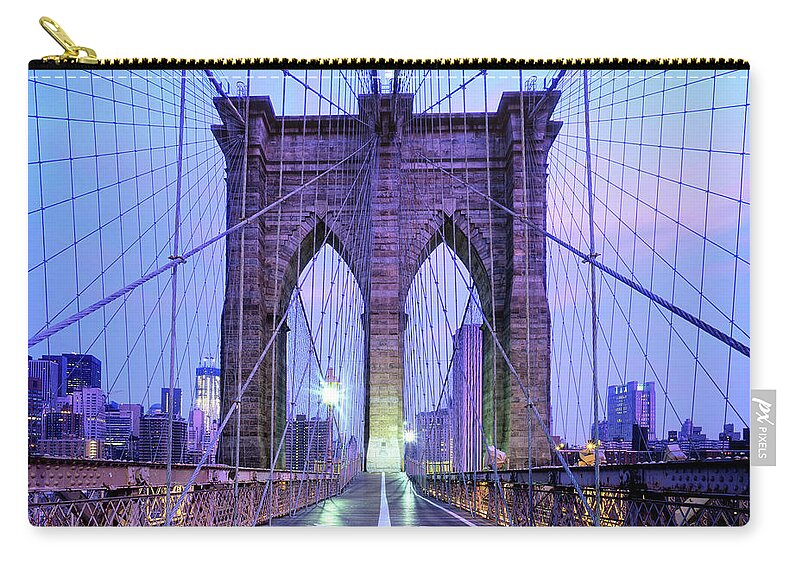 Arch Carry-all Pouch featuring the photograph Brooklyn Bridge Walkway At Dawn, New by Andrew C Mace