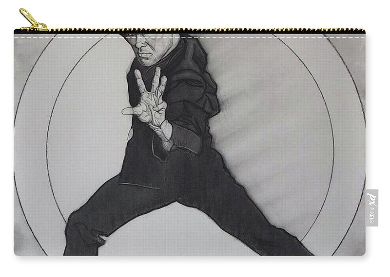 Charcoal Pencil Zip Pouch featuring the drawing Bruce Lee - Kato - Unmasked by Sean Connolly